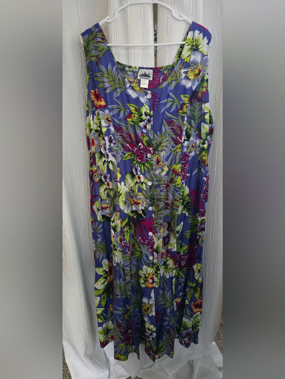 Womens 2X Floral Button-Front Maxi Dress in Blue and Green.